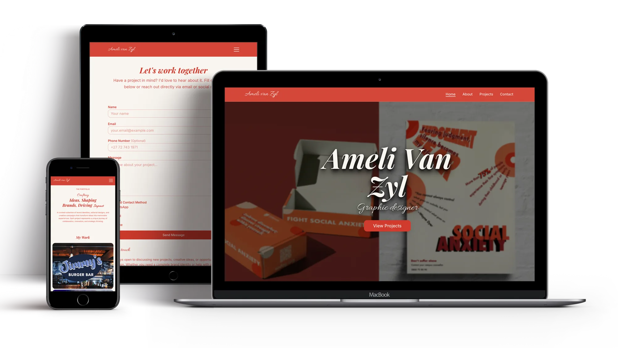 Ameli Designs portfolio homepage on desktop