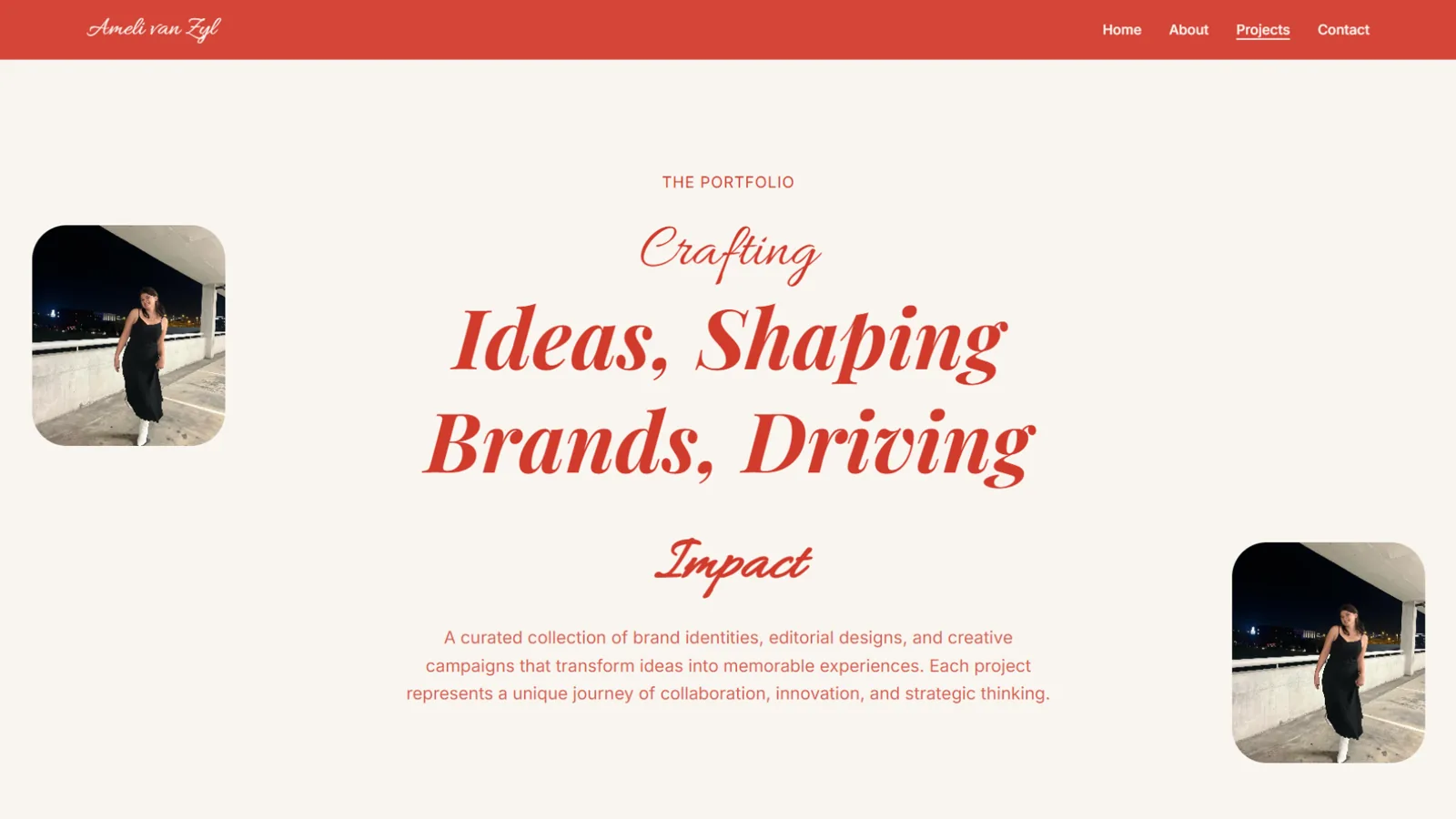 Ameli Designs portfolio grid showing the full body of work
