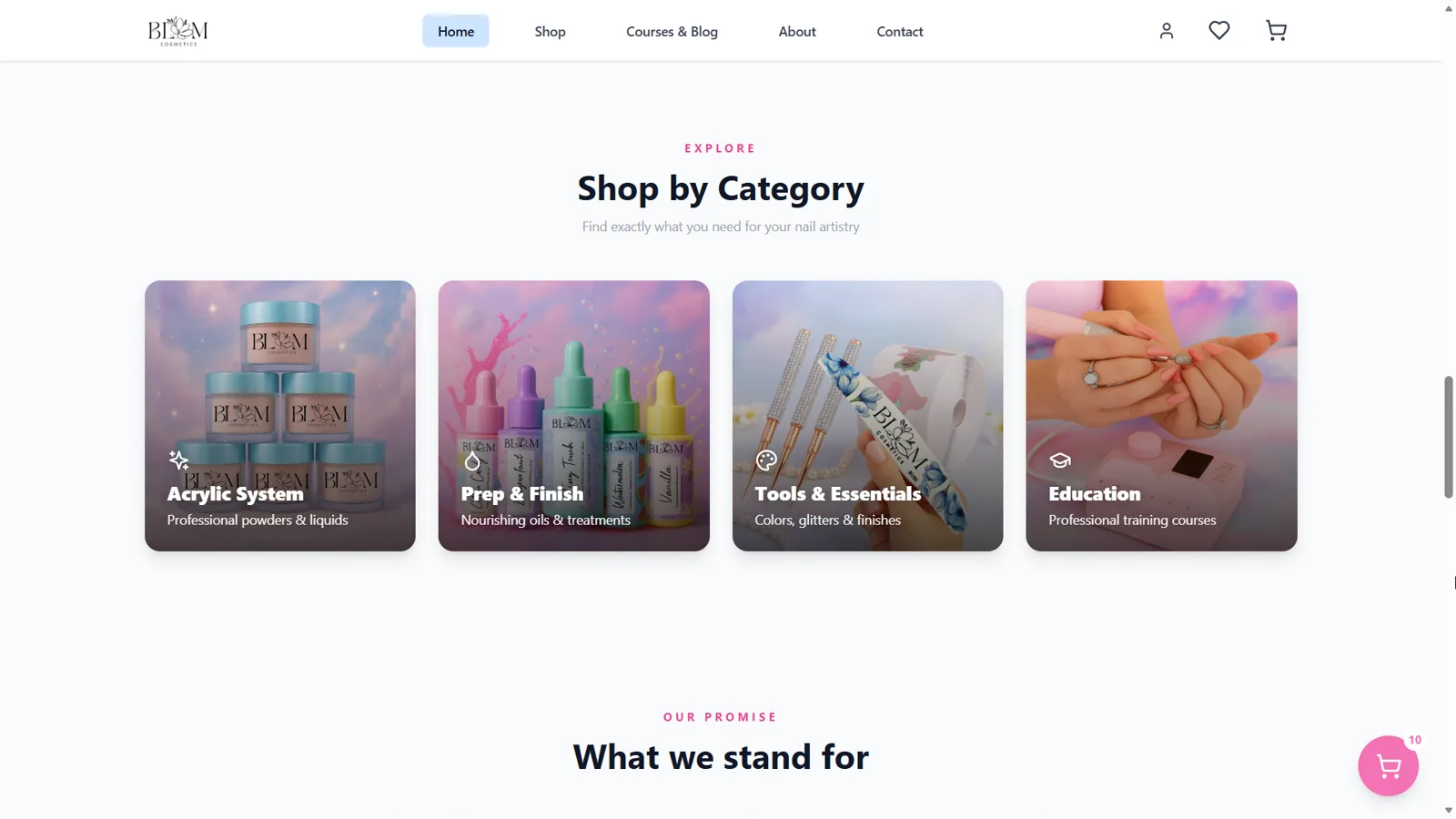 BLOM Cosmetics shop categories browsing page