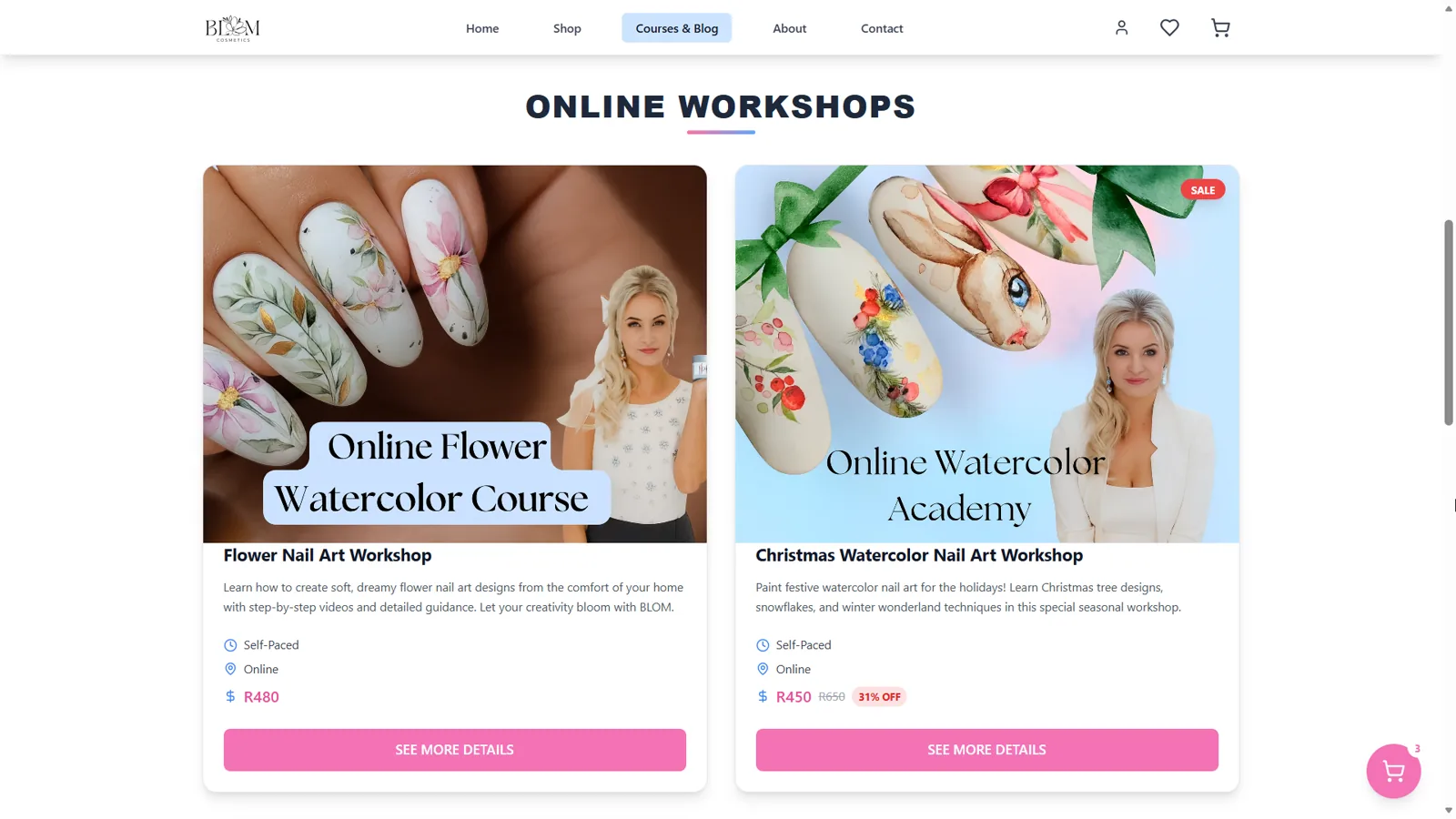 BLOM Academy courses listing page