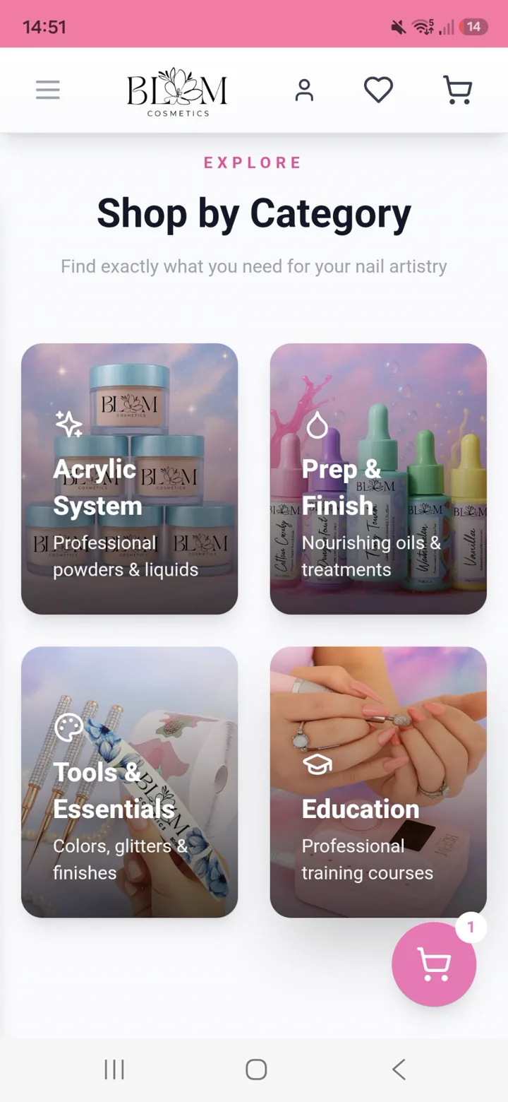 BLOM Cosmetics shop on a mobile phone — built mobile-first