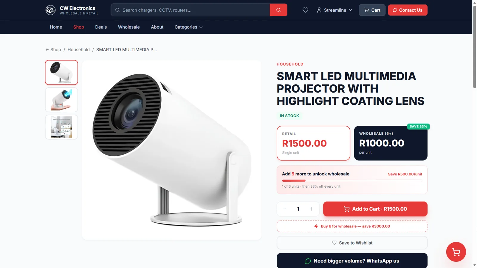 CW Electronics product page with pricing and stock detail
