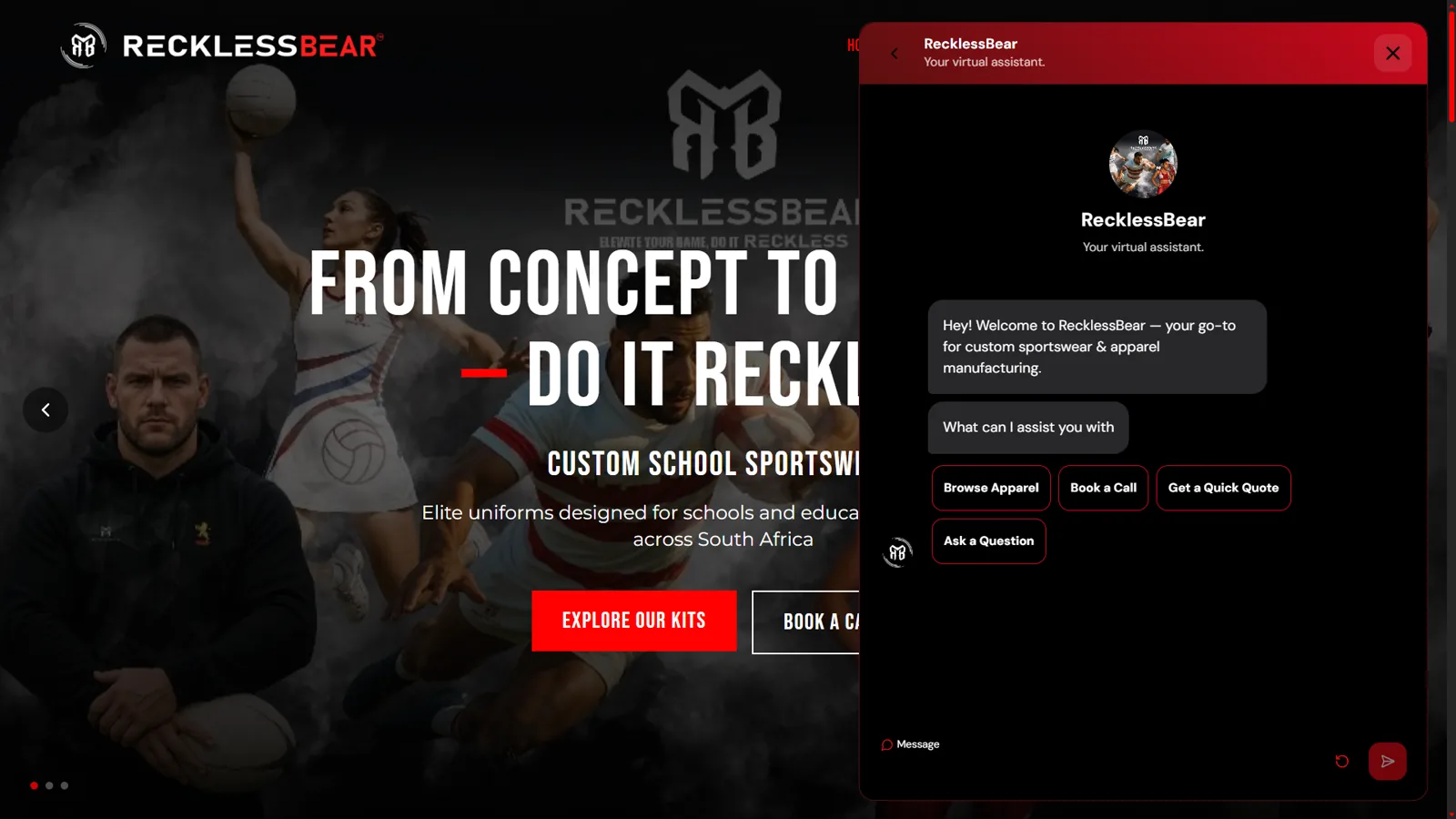 RecklessBear AI quote assistant chat that qualifies a lead and books an appointment