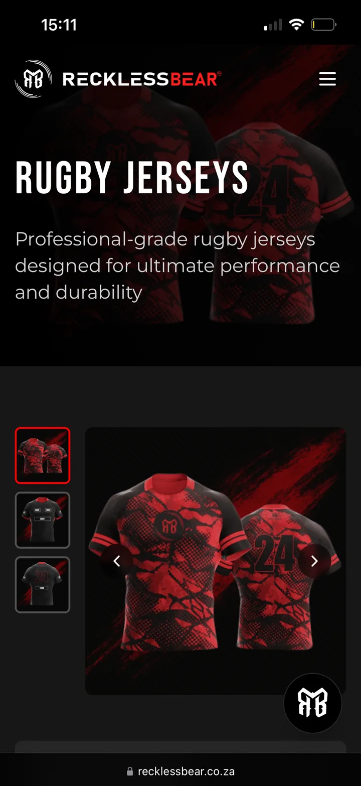 RecklessBear product page on mobile