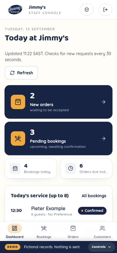 The staff dashboard on a phone